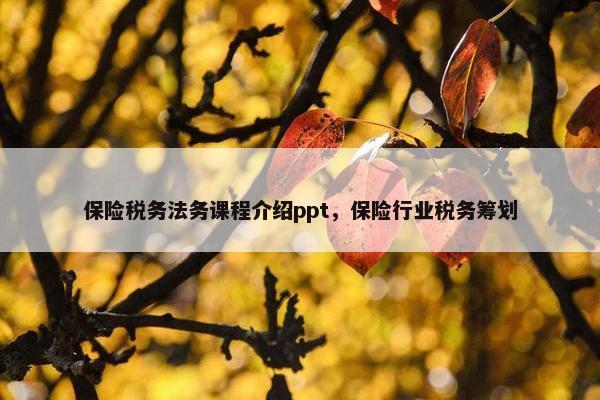 保险税务法务课程介绍ppt，保险行业税务筹划