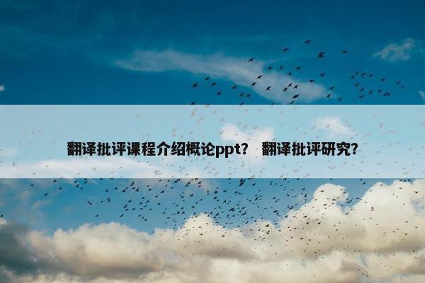 翻译批评课程介绍概论ppt？ 翻译批评研究？