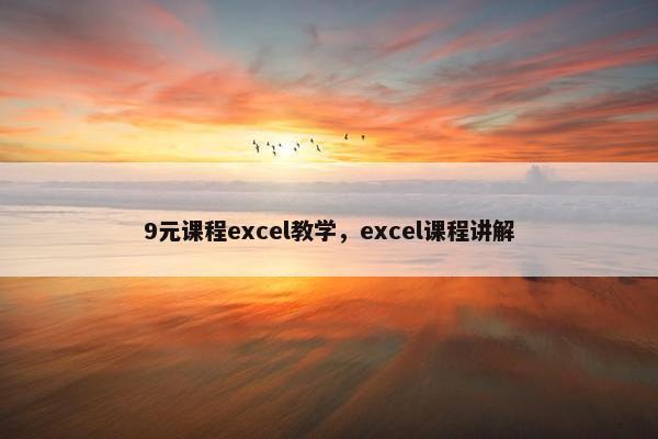 9元课程excel教学，excel课程讲解