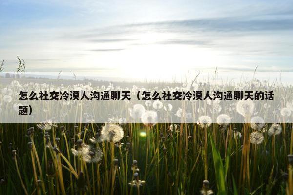怎么社交冷漠人沟通聊天（怎么社交冷漠人沟通聊天的话题）