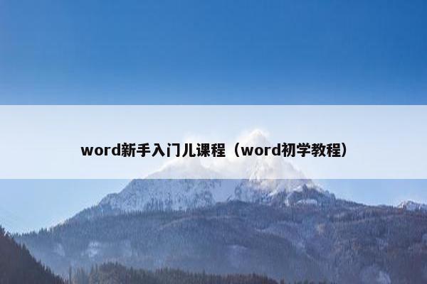 word新手入门儿课程（word初学教程）